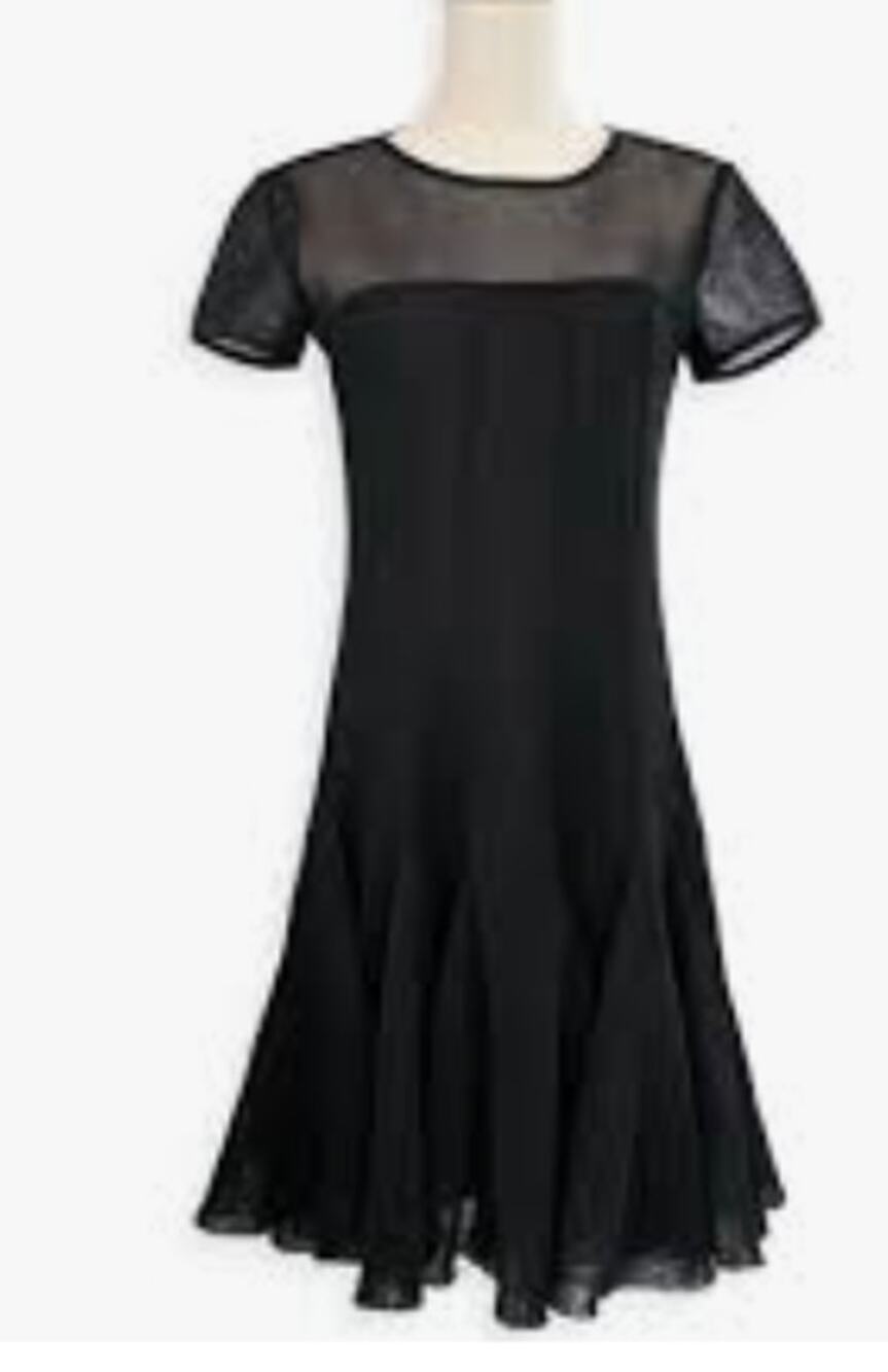 Sara Campbell Black Mesh Overlay Dress Flirty Swing Hem Size 6 Made USA